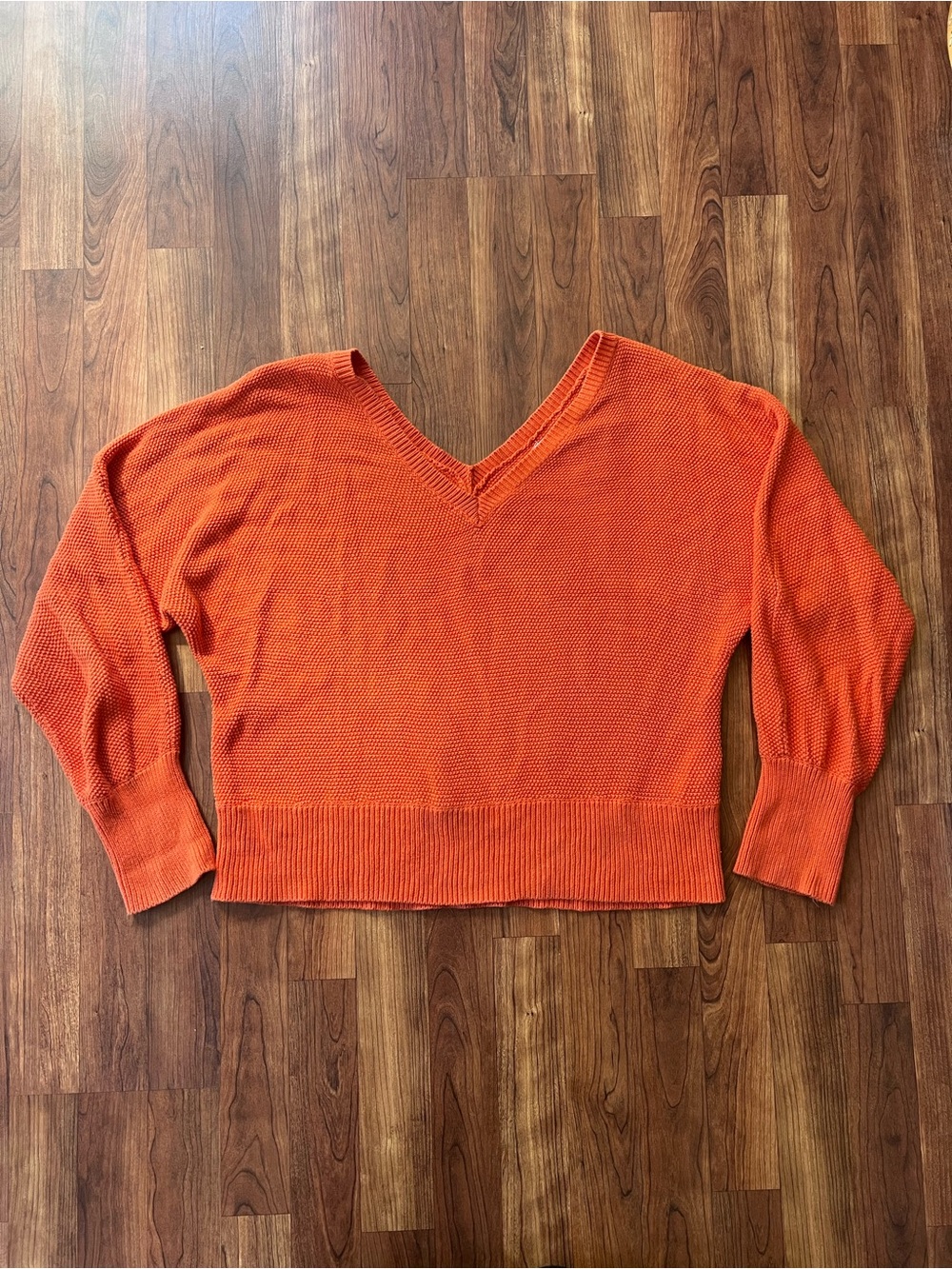 Anthropologie Orange Cotton Knit V Neck Sweater Large